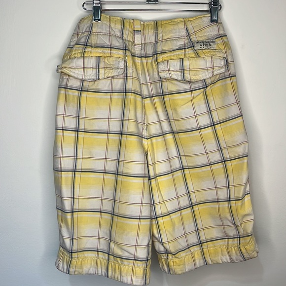 Men’s Abercrombie & Fitch Button Fly 4 Pocket Flat Front Yellow Plaid Shorts - Picture 5 of 11